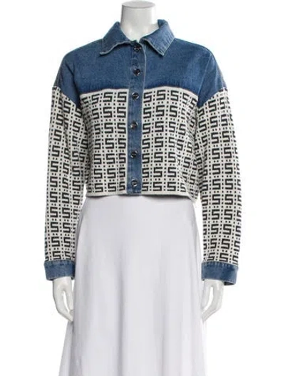Pre-owned Sandro Printed Jacket In Blue