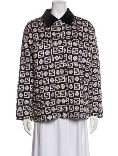 Pre-owned Sandro Printed Jacket W/ Tags In Blue