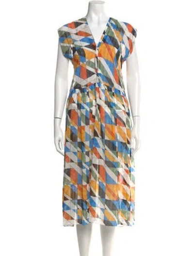 Pre-owned Sandro Printed Knee-length Dress In Blue