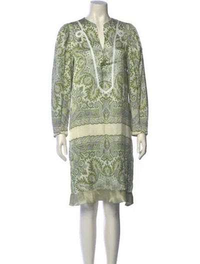 Pre-owned Sandro Printed Knee-length Dress In Green
