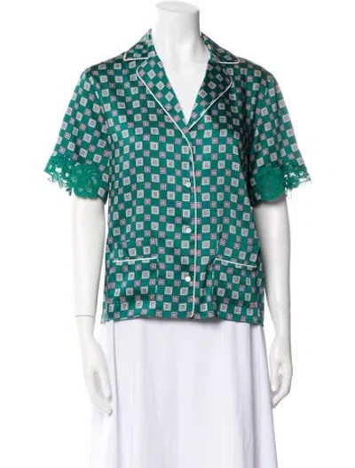 Pre-owned Sandro Printed Lace Trim Embellishment Pajamas In Green
