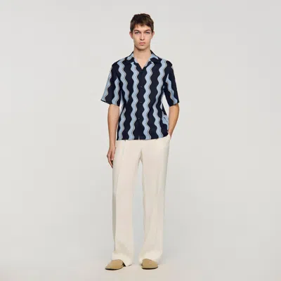 Sandro Ss26 Waves Printed Linen Shirt In Blue