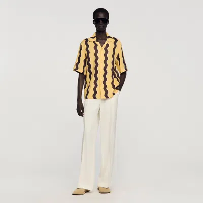 Sandro Ss26 Waves Printed Linen Shirt In Yellow