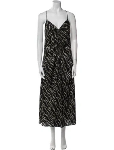 Pre-owned Sandro Printed Long Dress In Black