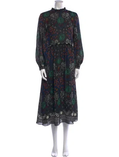 Pre-owned Sandro Printed Long Dress In Black