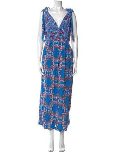 Pre-owned Sandro Printed Long Dress In Blue
