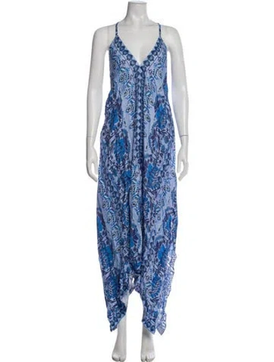 Pre-owned Sandro Printed Long Dress In Blue