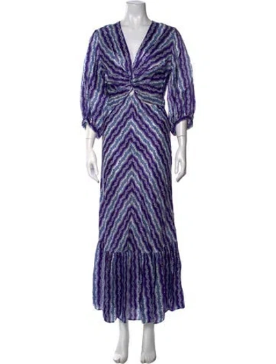 Pre-owned Sandro Printed Long Dress In Blue/purple