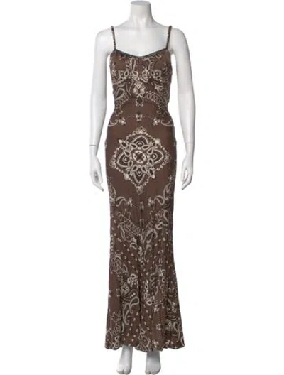Pre-owned Sandro Printed Long Dress In Brown