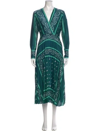 Pre-owned Sandro Printed Long Dress In Green