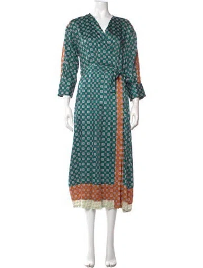 Pre-owned Sandro Printed Long Dress In Green
