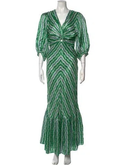 Pre-owned Sandro Printed Long Dress In Green