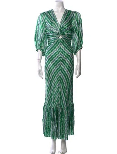Pre-owned Sandro Printed Long Dress In Green
