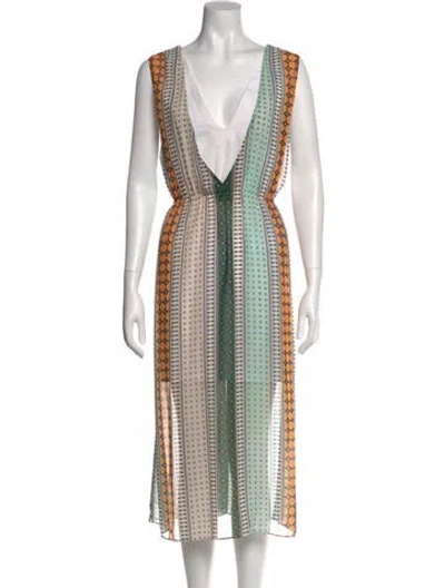 Pre-owned Sandro Printed Long Dress In Neutral