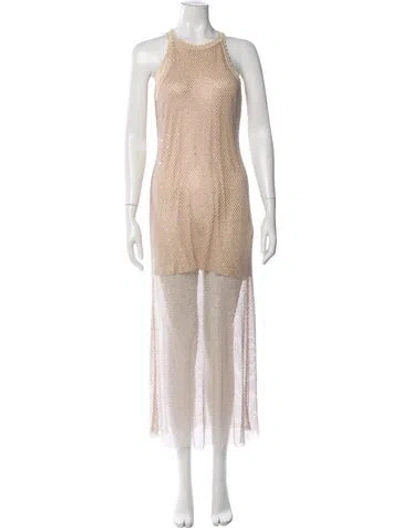 Pre-owned Sandro Printed Long Dress In Neutrals