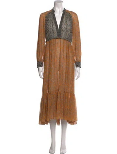Pre-owned Sandro Printed Long Dress In Orange