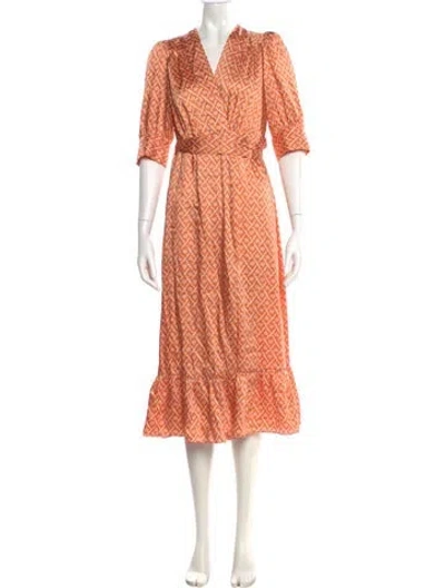 Pre-owned Sandro Printed Long Dress In Orange