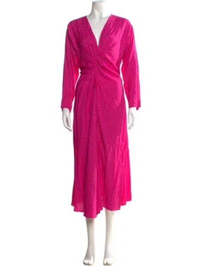Pre-owned Sandro Printed Long Dress In Pink