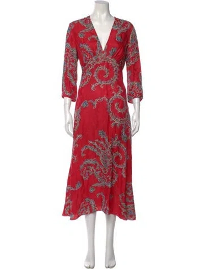 Pre-owned Sandro Printed Long Dress In Red