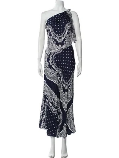 Pre-owned Sandro Printed Long Dress W/ Tags In Blue