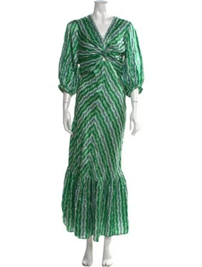 Pre-owned Sandro Printed Long Dress W/ Tags In Green