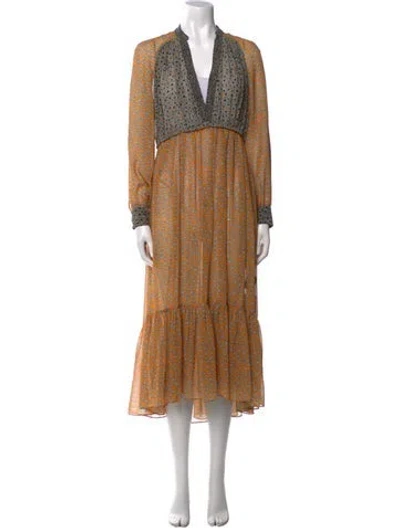 Pre-owned Sandro Printed Long Dress In Yellow
