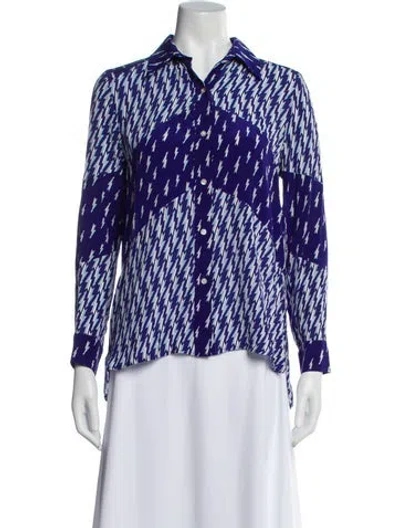 Pre-owned Sandro Printed Long Sleeve Blouse In Blue