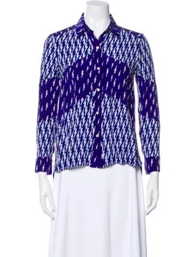 Pre-owned Sandro Printed Long Sleeve Blouse In Blue