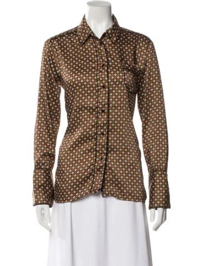 Pre-owned Sandro Printed Long Sleeve Blouse In Brown
