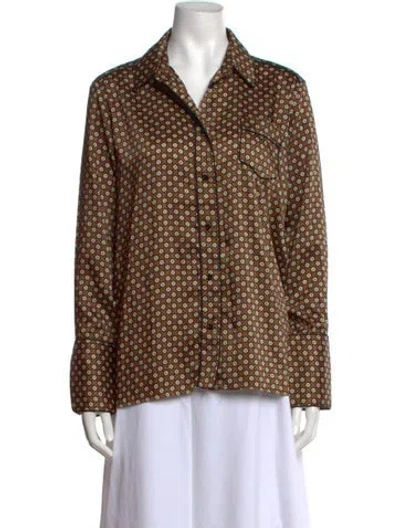Pre-owned Sandro Printed Long Sleeve Blouse In Brown