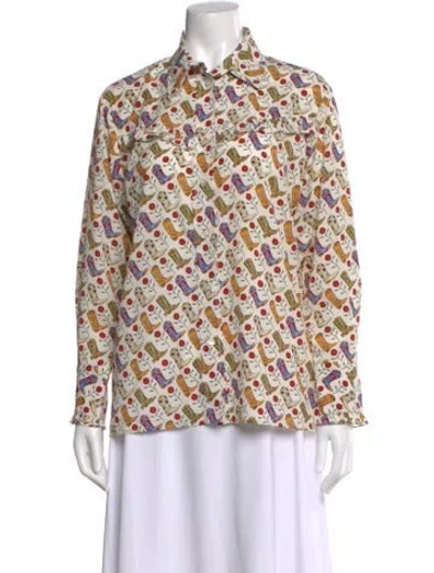 Pre-owned Sandro Printed Long Sleeve Blouse In Neutral