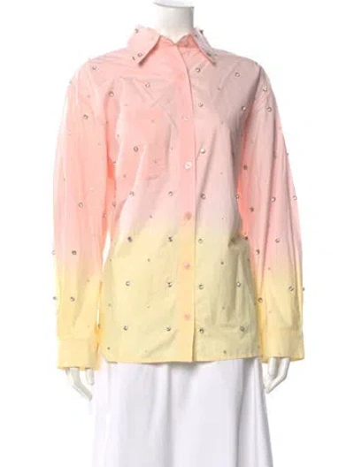 Pre-owned Sandro Printed Long Sleeve Blouse W/ Tags In Pink