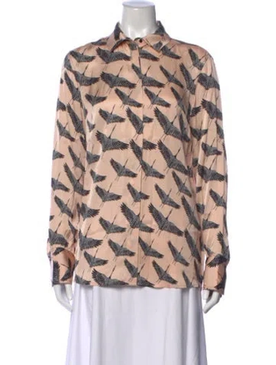Pre-owned Sandro Printed Long Sleeve Blouse W/ Tags In Pink