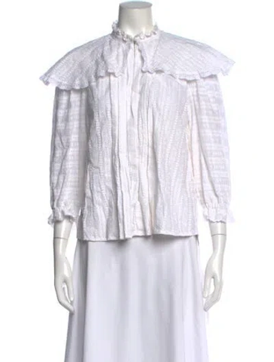 Pre-owned Sandro Printed Long Sleeve Blouse In White