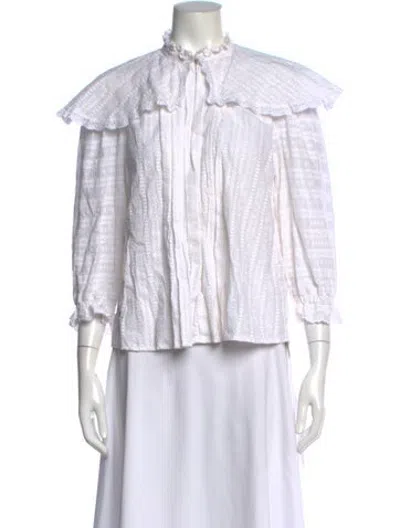 Pre-owned Sandro Printed Long Sleeve Blouse In White