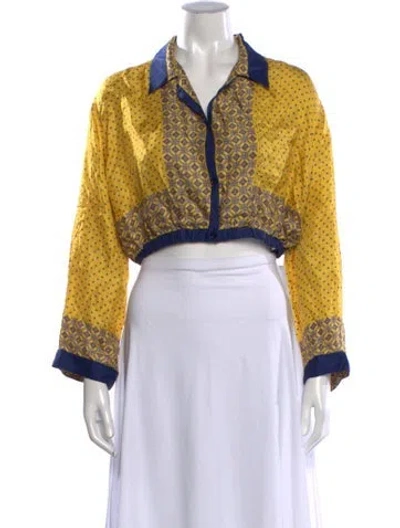 Pre-owned Sandro Printed Long Sleeve Blouse In Yellow