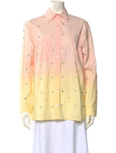Pre-owned Sandro Printed Long Sleeve Button-up Top In Pink