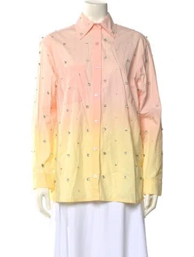 Pre-owned Sandro Printed Long Sleeve Button-up Top In Pink