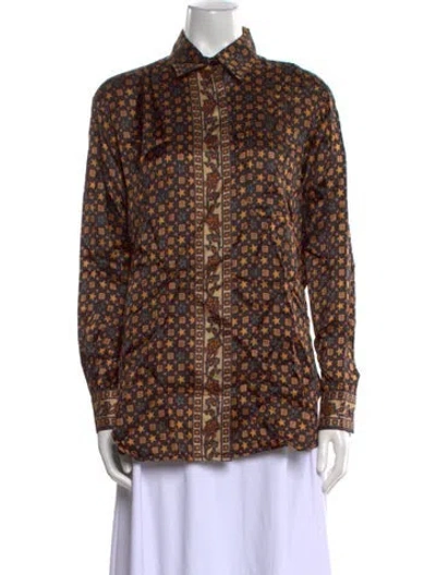 Pre-owned Sandro Printed Long Sleeve Button-up Top W/ Tags In Black
