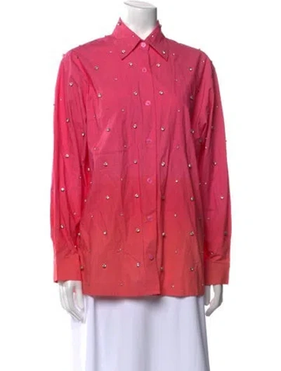Pre-owned Sandro Printed Long Sleeve Button-up Top W/ Tags In Pink