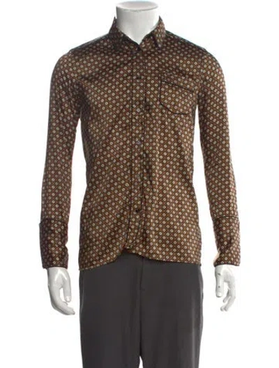 Pre-owned Sandro Printed Long Sleeve Dress Shirt In Brown