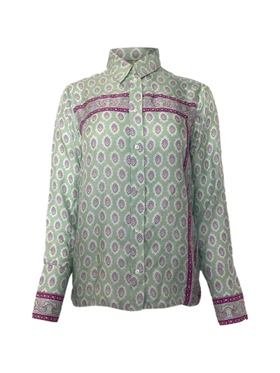Pre-owned Sandro Printed Long-sleeved Shirt In Green