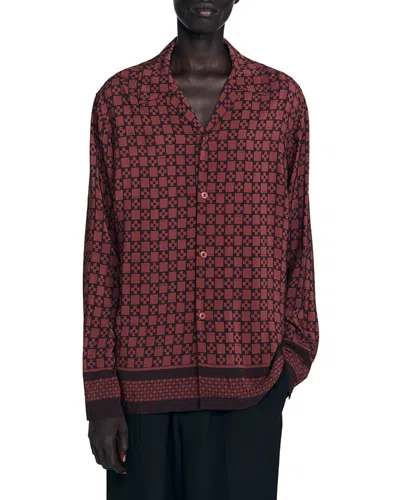 Sandro Printed Loose Fit Button Shirt In Red
