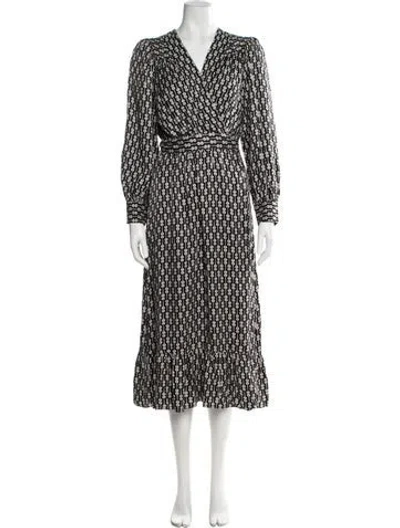 Pre-owned Sandro Printed Midi Length Dress In Black