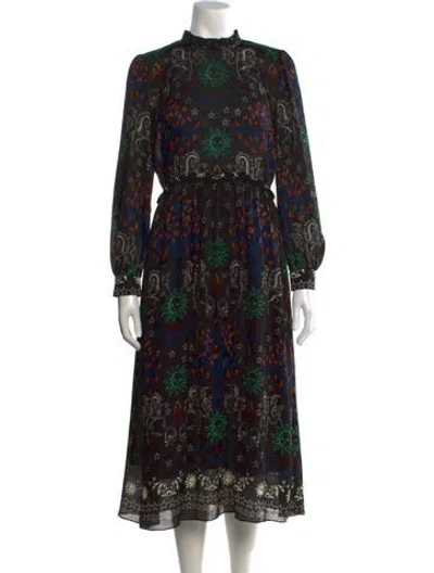 Pre-owned Sandro Printed Midi Length Dress In Black