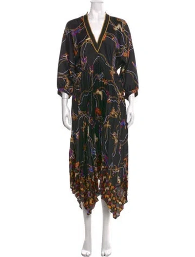 Pre-owned Sandro Printed Midi Length Dress In Black/metallic