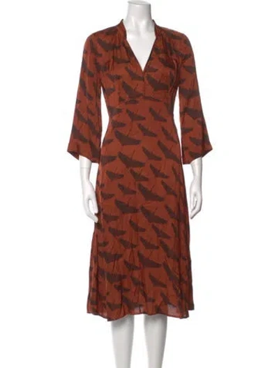 Pre-owned Sandro Printed Midi Length Dress In Brown