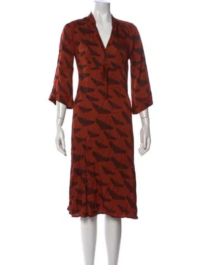 Pre-owned Sandro Printed Midi Length Dress In Brown