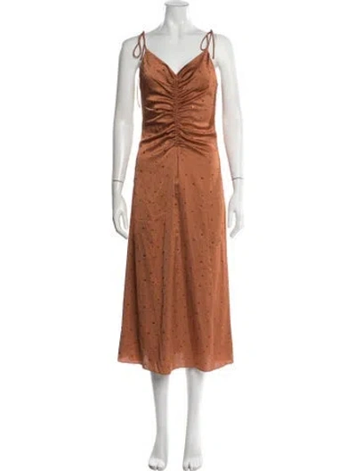 Pre-owned Sandro Printed Midi Length Dress In Brown