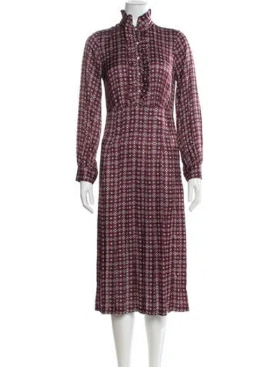 Pre-owned Sandro Printed Midi Length Dress In Burgundy